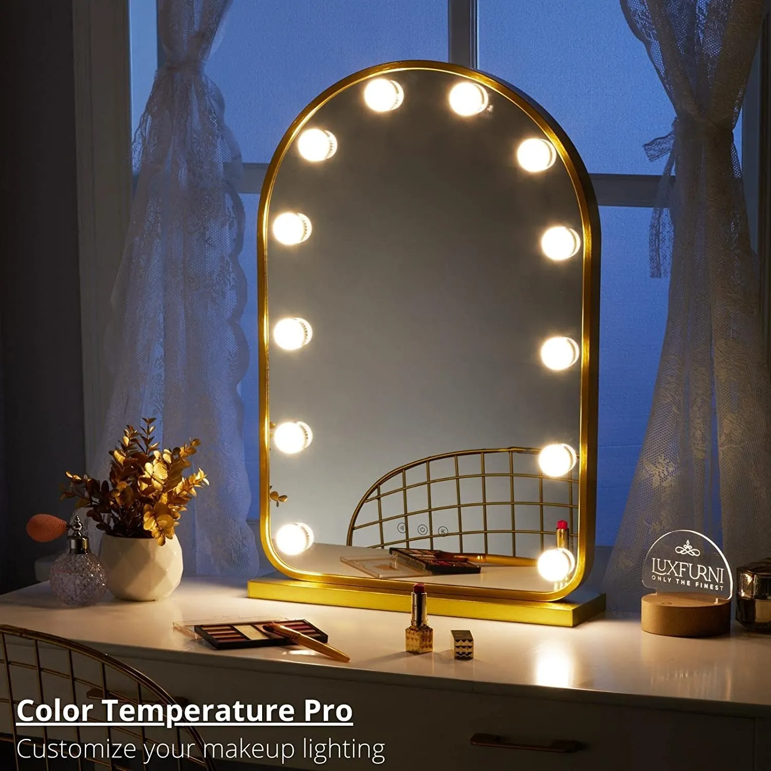 Starry 12 Curved Frameless LED Light Hollywood Vanity Mirror - Gold