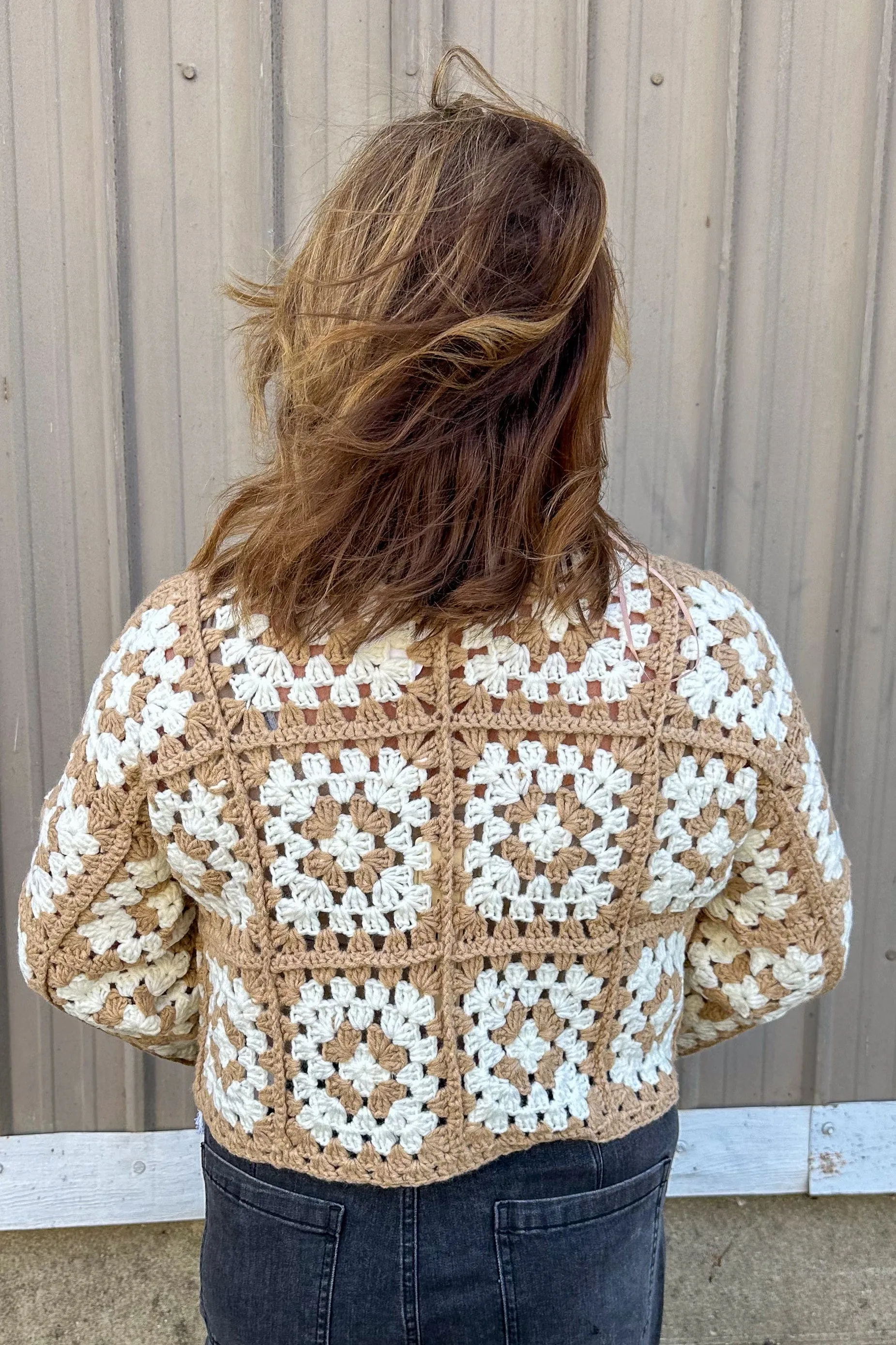 Taupe & Ivory Crochet Square Cardigan