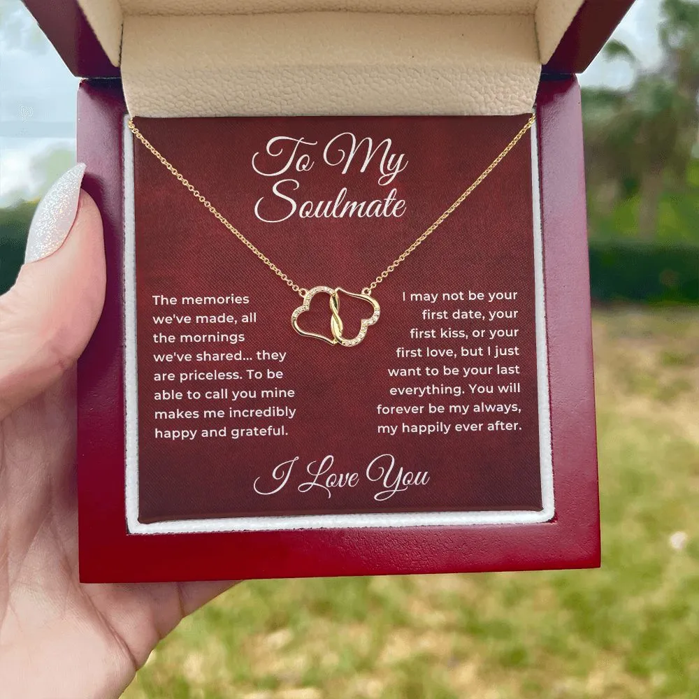 To My Soulmate 10K Gold Connected Hearts in Diamonds Necklace For Wife or Girlfriend