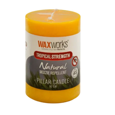 TROPICAL STRENGTH CITRONELLA PILLAR CANDLE 10CM, Waxworks