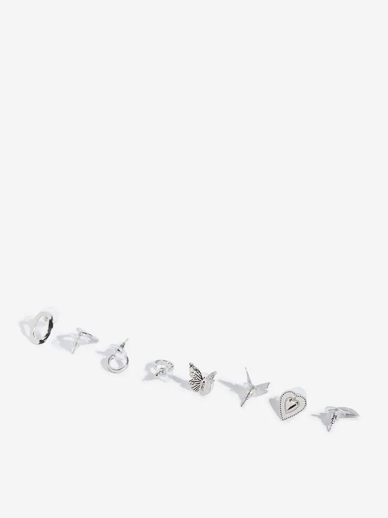 Westside Accessories Silver Stud Earrings Set - Pack of 4